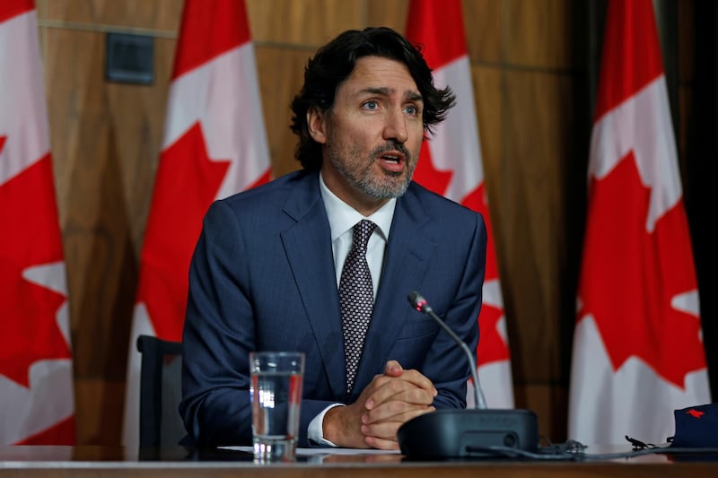 Canada's Prime Minister Justin Trudeau attends a news conference, as efforts continue to help slow the spread of the coronavirus disease (COVID-19), in Ottawa, Ontario, Canada May 18, 2021. REUTERS/Blair Gable