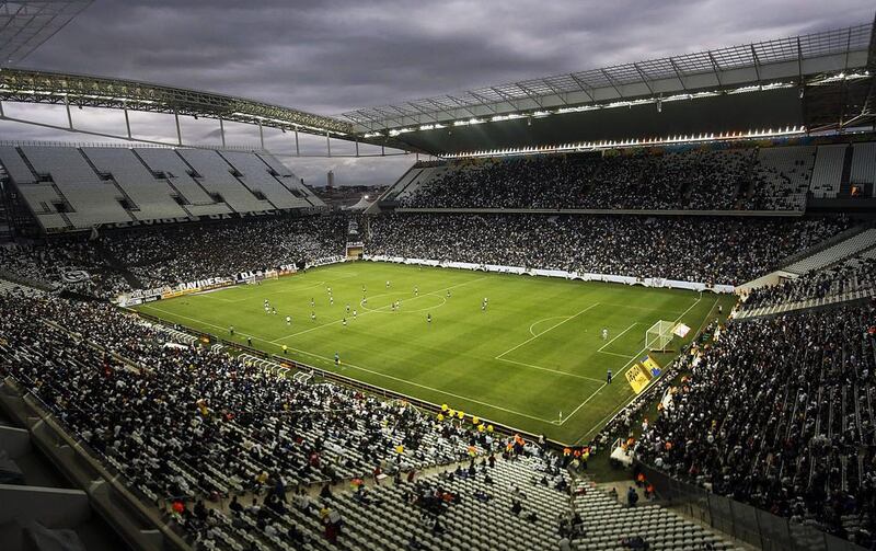View of the Arena Corinthians in Sao Paulo, on Sunday, before it hosts the opening match of the 2014 World Cup between Brazil and Croatia on June 12. Miguel Schincariol / AFP / June 1, 2014 