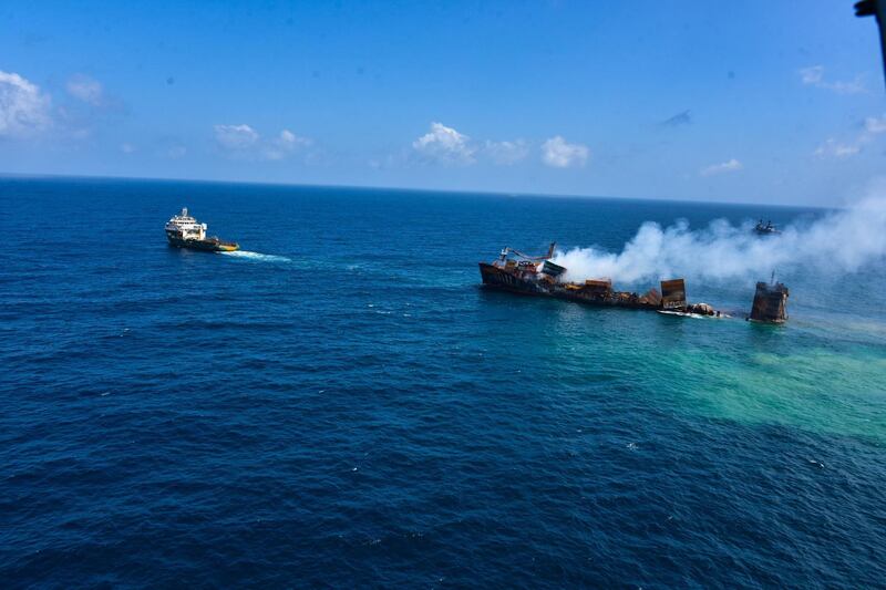 Sri Lankan authorities fear the ecological disaster could worsen should the ship's 278 tonnes of bunker oil and 50 tonnes of gas leak into the Indian Ocean. Reuters