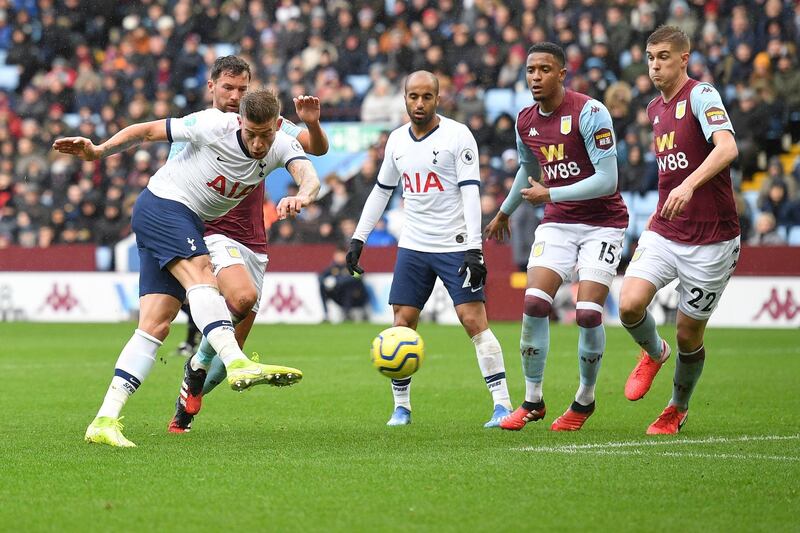 Toby Alderweireld makes at 1-1 at Villa Park. AFP