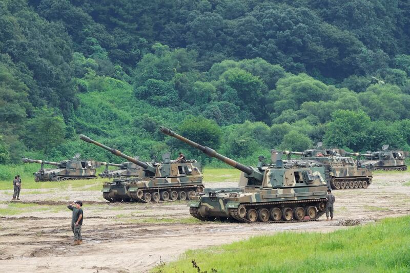 South Korean forces take their positions in Paju, near the border with North Korea. AP