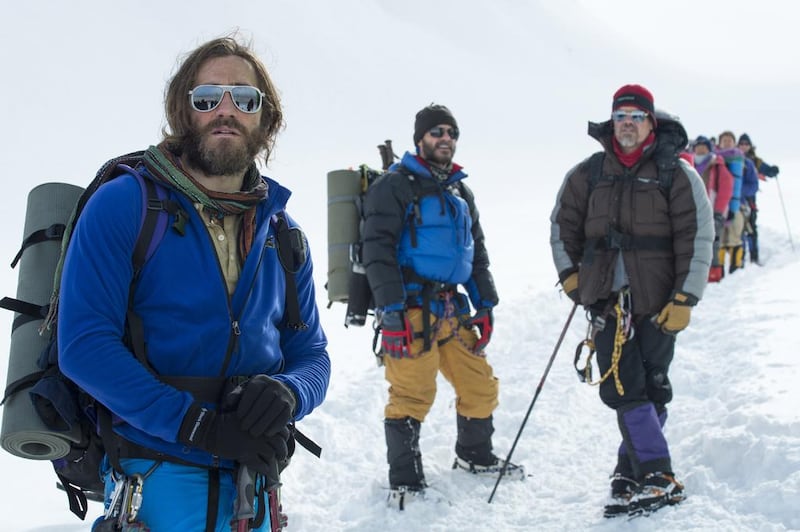 Jake Gyllenhaal, left, in Everest, which is based on a true story and shot in vertiginous 3-D and opens the 72nd Venice Film Festival. Jasin Boland / Universal Studios