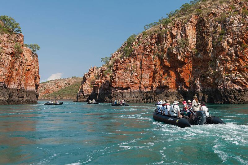 A boat carrying 28 tourists and crew recently crashed into the rocks at Horizontal Waterfalls in Talbot Bay, Western Australia. Photo: Alamy