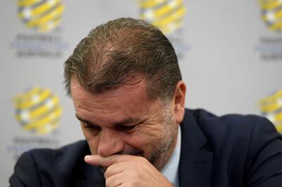 epa06343247 Australia national soccer team head coach Ange Postecoglou reacts during a press conference to announce his resignation, in Sydney, New South Wales, Australia, 22 November 2017. Postecoglou has announced he will resign as Socceroos coach and will not be taking the team to the 2018 FIFA World Cup in Russia.  EPA/DAN HIMBRECHTS  AUSTRALIA AND NEW ZEALAND OUT