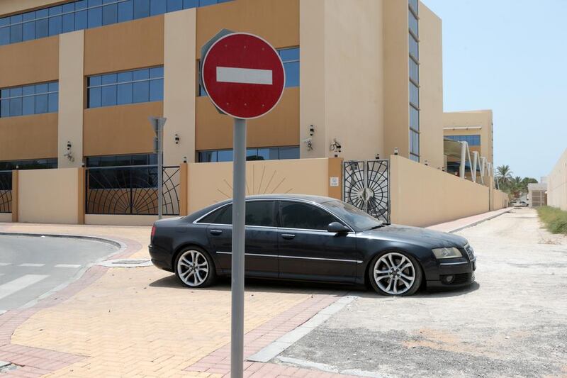 A parked vehicle outside the International Community School in Al Mushrif. Christopher Pike / The National