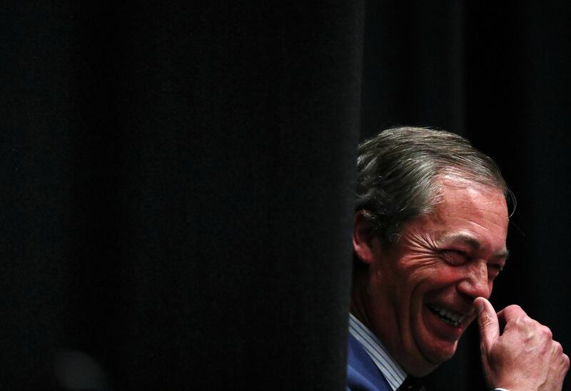 Brexit Party leader Nigel Farage waits to speak during the results in Southampton.. Reuters