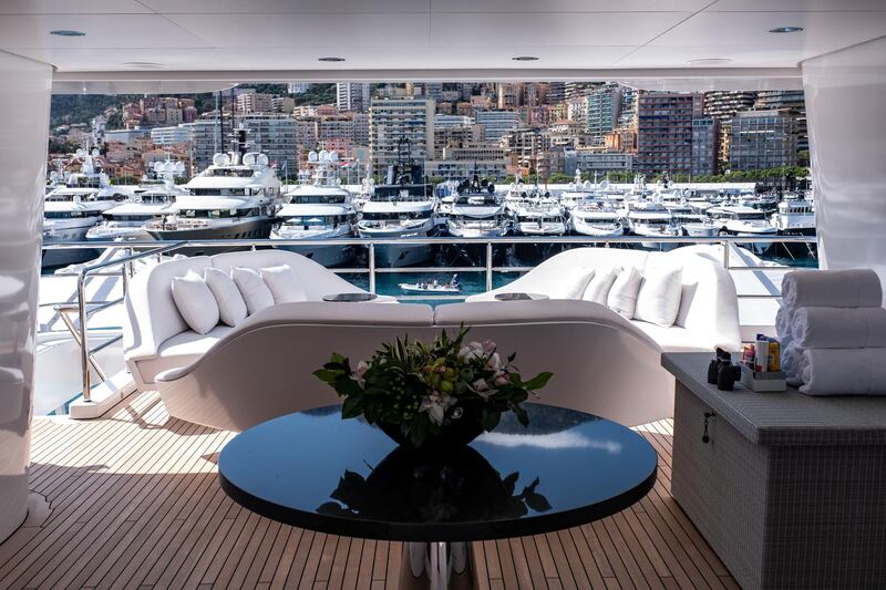 Furniture sits on a stern deck area of luxury superyacht Secret, manufactured by Abeking & Rasmussen, during the Monaco Yacht Show (MYS) in Port Hercules, Monaco, on Wednesday, Sept. 25, 2019. The MYS features 125 luxury superyachts and runs from Sept. 25 - 28. Photographer: Balint Porneczi/Bloomberg