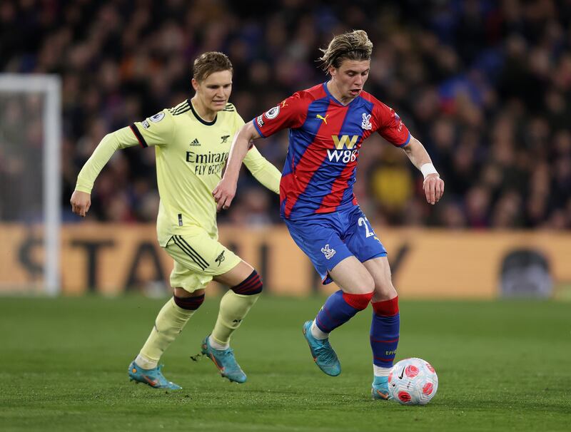LONDON, ENGLAND - APRIL 04: Conor Gallagher of Crystal Centre midfield: Conor Gallagher (Crystal Palace) – A typical all-action display from the dynamic Gallagher, who caused Thomas Partey plenty of problems at Selhurst Park. Getty