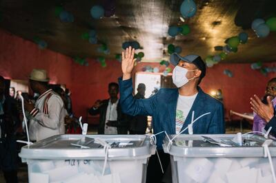 This handout picture taken and released by the Ethiopia Prime Minister Office in Beshasha, near Jimma, Ethiopia on June 21, 2021, shows Ethiopian Prime Minister Abiy Ahmed gesturing after casting his ballot at a polling station. RESTRICTED TO EDITORIAL USE - MANDATORY CREDIT "AFP PHOTO/ETHIOPIA PRIME MINISTER OFFICE " - NO MARKETING - NO ADVERTISING CAMPAIGNS - DISTRIBUTED AS A SERVICE TO CLIENTS
 / AFP / ETHIOPIA PRIME MINISTER OFFICE / - / RESTRICTED TO EDITORIAL USE - MANDATORY CREDIT "AFP PHOTO/ETHIOPIA PRIME MINISTER OFFICE " - NO MARKETING - NO ADVERTISING CAMPAIGNS - DISTRIBUTED AS A SERVICE TO CLIENTS
