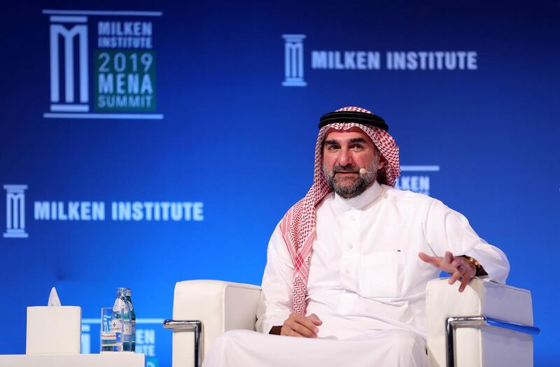 ABU DHABI , UNITED ARAB EMIRATES , February 13 – 2019 :- Yasir Othman Al-Rumayyan, Managing Director and Board Member at Public Investment Fund of Saudi Arabia speaking during the Milken Institute MENA Summit 2019 held at The St. Regis Saadiyat Island Resort in Abu Dhabi.  ( Pawan Singh / The National ) For News/Business/Instagram. Story by Dania 