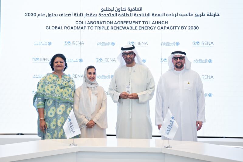 Collaboration between Irena and Masdar will highlight global renewable energy targets for 2030 and outline challenges and recommendations for action ahead of Cop28. Photo: Masdar