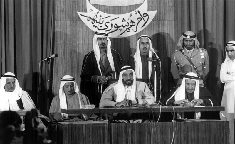Founding Father, Sheikh Zayed, convening the first session of the UAE’s Federal National Council on February 12, 1972. Photo: FNC
