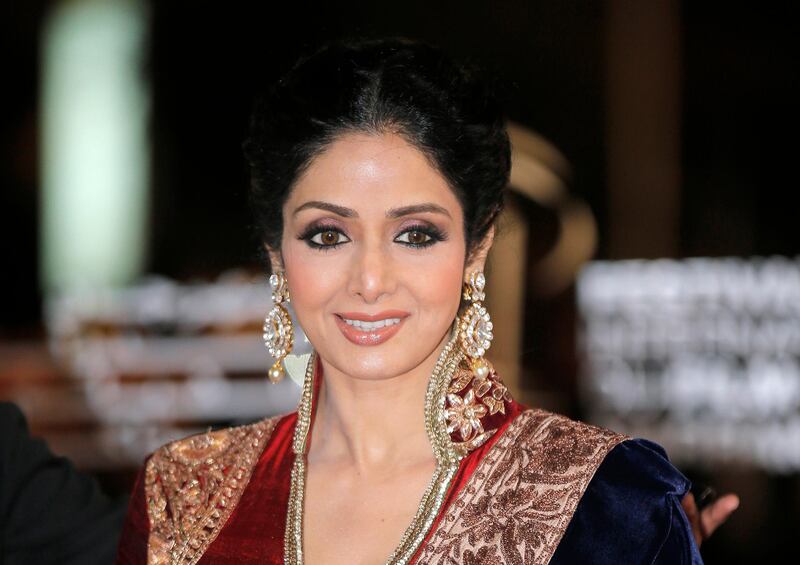 FILE - In this Dec. 1, 2012 file photo, Indian actress Sridevi arrives at the Marrakech International Film Festival in Marrakech, at the Marrakech Congress Palace.
Sridevi, Bollywoodâ€™s leading lady of the 1980s and â€˜90s who redefined stardom for actresses in India, has died at age 54. The actress, known by one name, was described as the first female superstar in Indiaâ€™s male-dominated film industry. Her brother-in-law Sanjay Kapoor speaking to the Indian Express online confirmed she died Saturday, Feb. 24, 2018,  in Dubai due to cardiac arrest.(AP Photo/Lionel Cironneau, File)