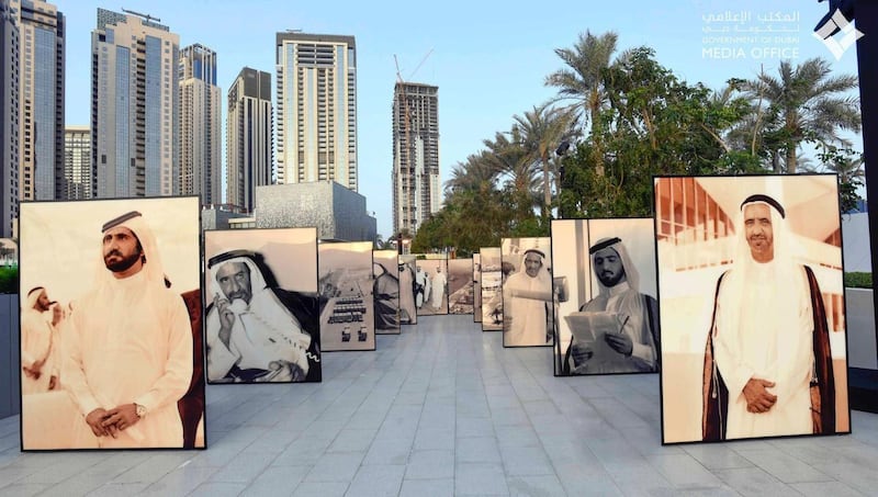 Historical images of Sheikh Mohammed bin Rashid and Sheikh Rashid, former Ruler of Dubai, at the presentation of the Dubai 2040 plan. Courtesy: Dubai Media Office