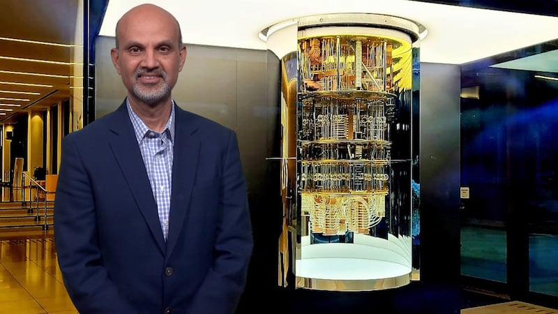 Mohamad Ali, senior vice president and chief operating officer of IBM Consulting, with the IBM Q quantum computer. Photo: IBM