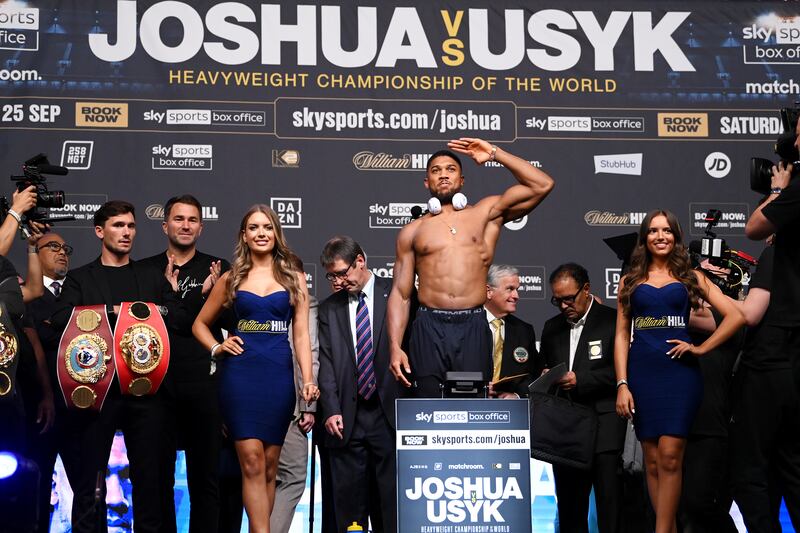 Anthony Joshua weighs in ahead of the Heavyweight Fight against Oleksandr Usyk at Cineworld 02 Arena. Getty Images