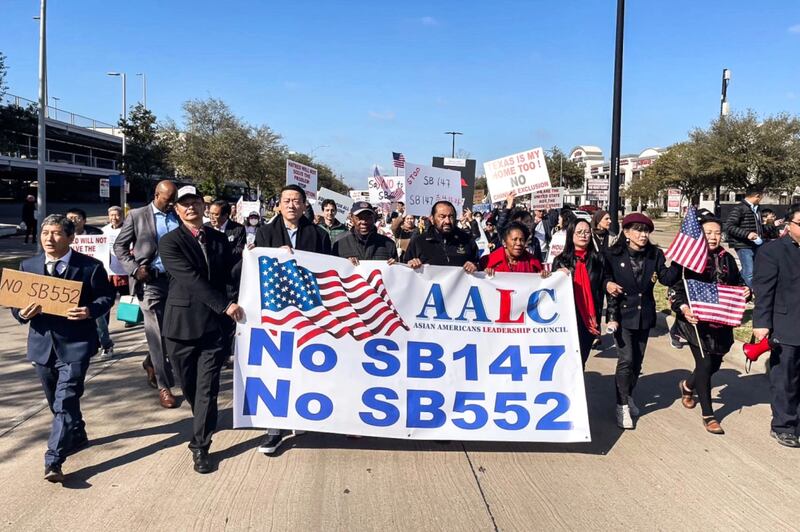 Protesters in Houston rally against the proposed state Senate property bill. Photo: Asian Americans Leadership Council
