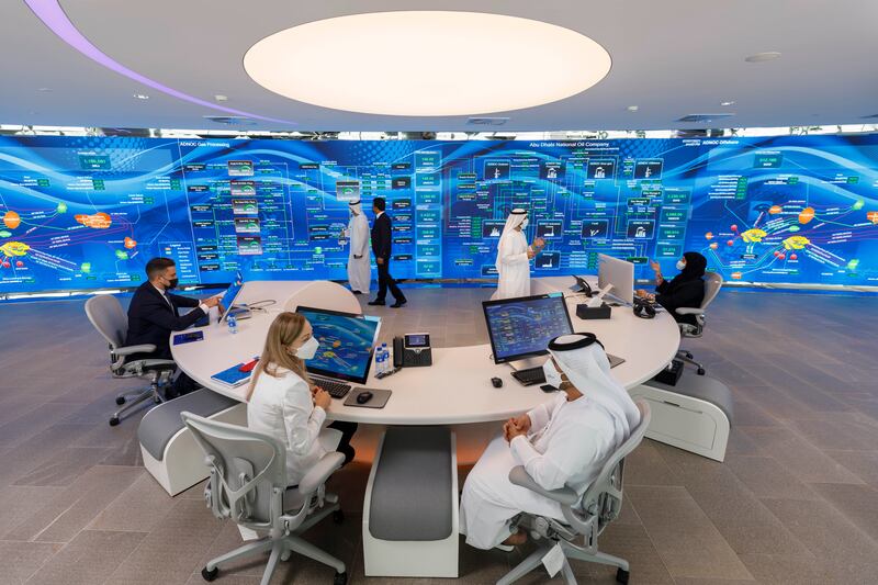 Adnoc relied on its Panorama digital command centre, pictured, to forecast Covid-19 scenarios and develop workforce management strategies during the pandemic. Image: Trevor Brown