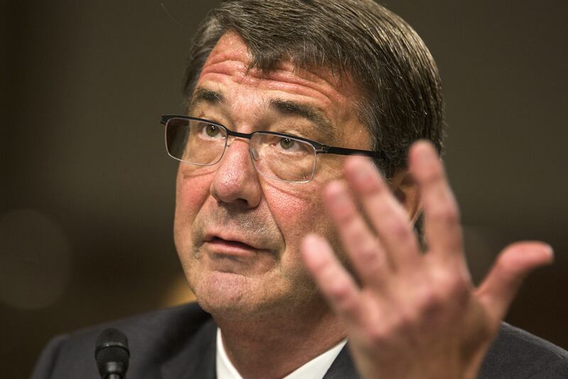 Ash Carter, who was secretary of defence at the time, speaks before a Senate Armed Services Committee hearing on countering ISIS in 2015. EPA