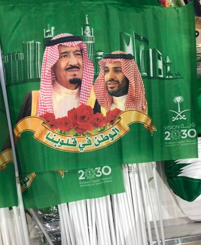 Retail stores in Jeddah sell National day merchandise and decorations. Mariam Nihal / The National