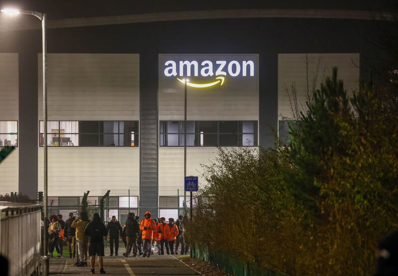 Workers strike at the Amazon fulfilment centre in Coventry. Bloomberg