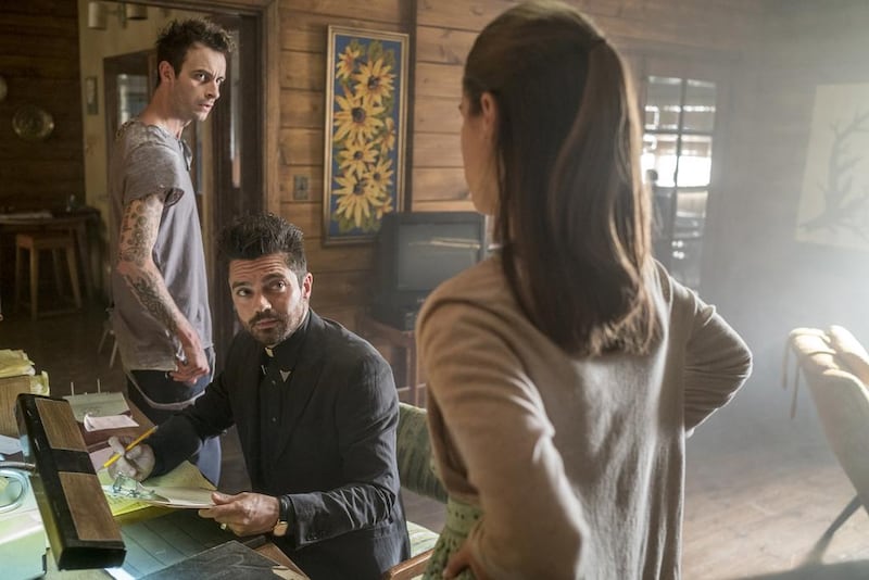 From left, Joseph Gilgun, Dominic Cooper and Lucy Griffiths. Lewis Jacobs / Sony Pictures Television / AMC