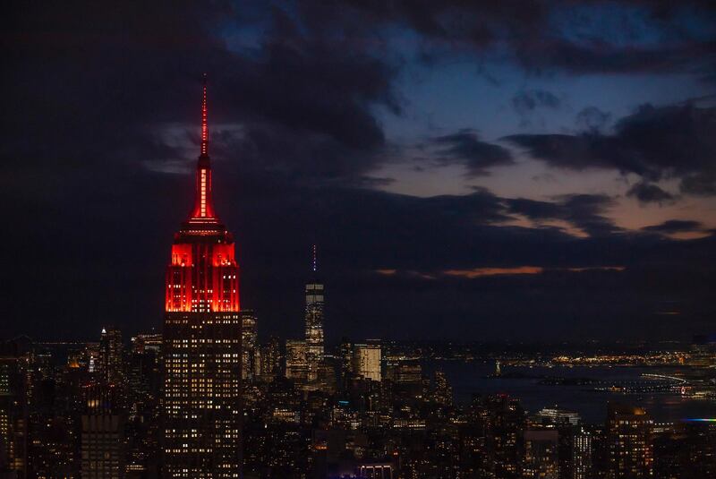 New York's Empire State Building in this Nasa photo can be seen illuminated in red to celebrate the scheduled landing on Mars of the space agency's Perseverance rover on February 18, 2021. AFP