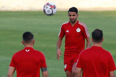 Algeria's Riyad Mahrez takes part in training with his teammates ahead of the Africa Cup of Nations final. AP Photo