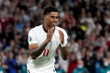FILE PHOTO: Soccer Football - Euro 2020 - Final - Italy v England - Wembley Stadium, London, Britain - July 11, 2021 England's Marcus Rashford looks dejected after missing a penalty during a penalty shootout Pool via REUTERS / Frank Augstein / File Photo