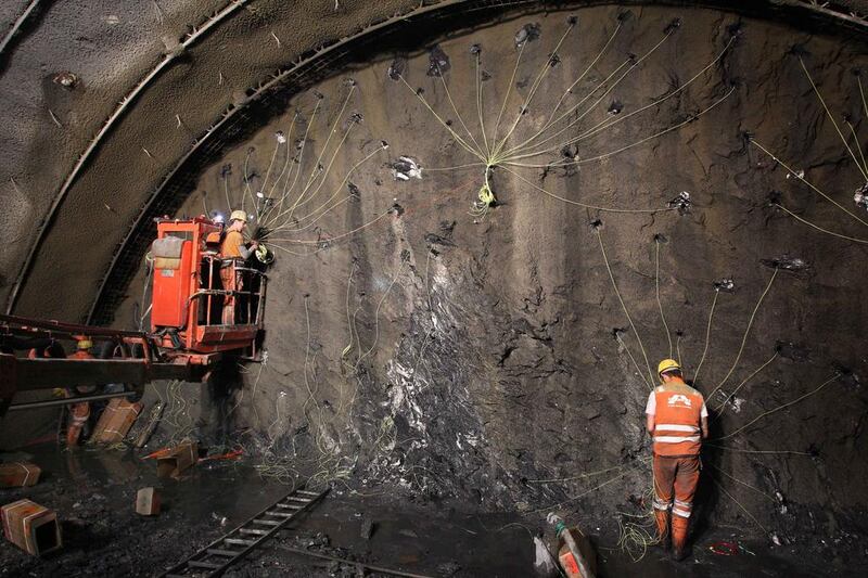 Tunnel workers place explosives at a wall to Brenner Base Tunnel near Steinach, Austria. Karl-Josef Hildenbrand / EPA / May 2, 2014