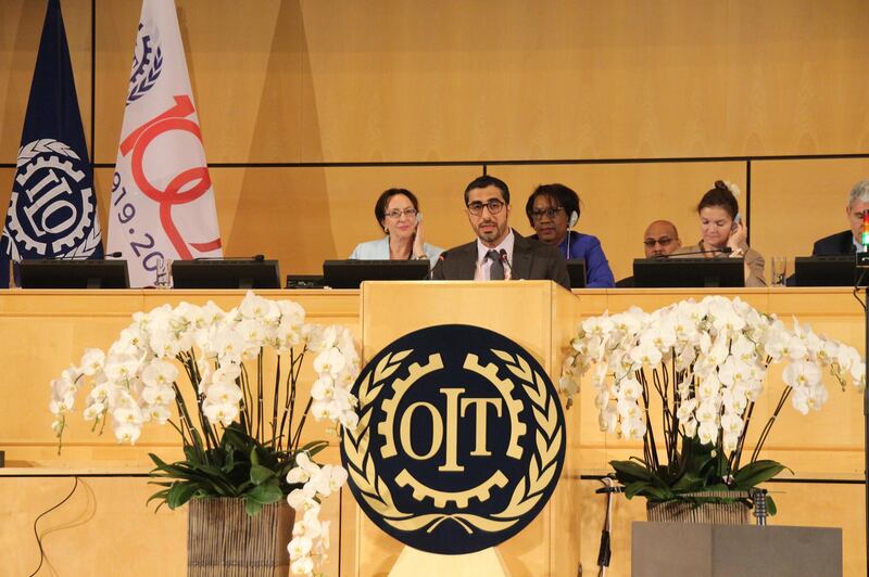 Nasser bin Thani Al Hamli, Minister of Human Resources and Emiratisation, at the 108th International Labour Conference, ILC, which is currently being held in Geneva, Switzerland. Wam
