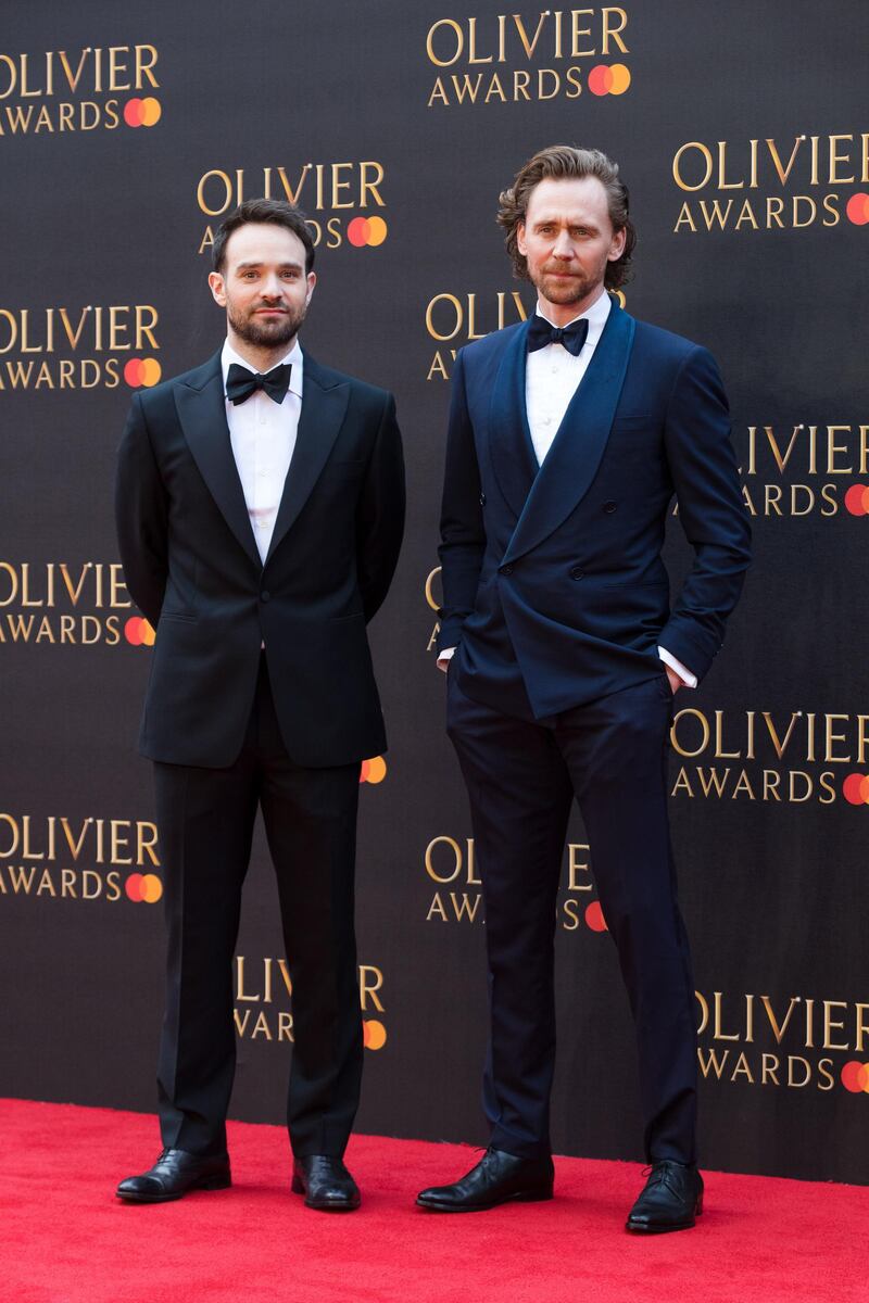 Charlie Cox, left, and Tom Hiddleston arrive at the Olivier Awards at the Royal Albert Hall on April 7, 2019. EPA