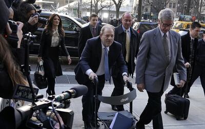 Harvey Weinstein arrives at the Manhattan Criminal Court, on February 24, 2020 in New York City. The jury in Harvey Weinstein's rape trial hinted it was struggling to reach agreement on the most serious charge of predatory sexual assault as day four of deliberations ended February 21, 2020 without a verdict. The 12 jurors asked New York state Judge James Burke whether they could be hung on one or both of the top counts but unanimous on the three lesser counts. The disgraced movie mogul, 67, faces life in prison if the jury of seven men and five women convict him of a variety of sexual misconduct charges in New York.
 / AFP / TIMOTHY A. CLARY
