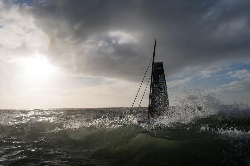 French skipper Clarisse Cremer sails her Imoca 60 monohull "Banque Populaire X" as she crosses the finish finish line of the Vendee Globe round-the-world solo sailing race off the coast of Les Sables-d'Olonne, western France, on Wednesday, February 3, 2021. AFP