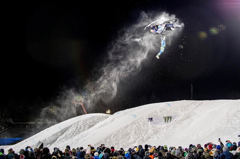 Levi LaVallee competes in the second run of the Winter X Games snowmobile freestyle final in Aspen, Colorado. LaVallee finished second overall. Anna Stonehouse / The Aspen Times via AP