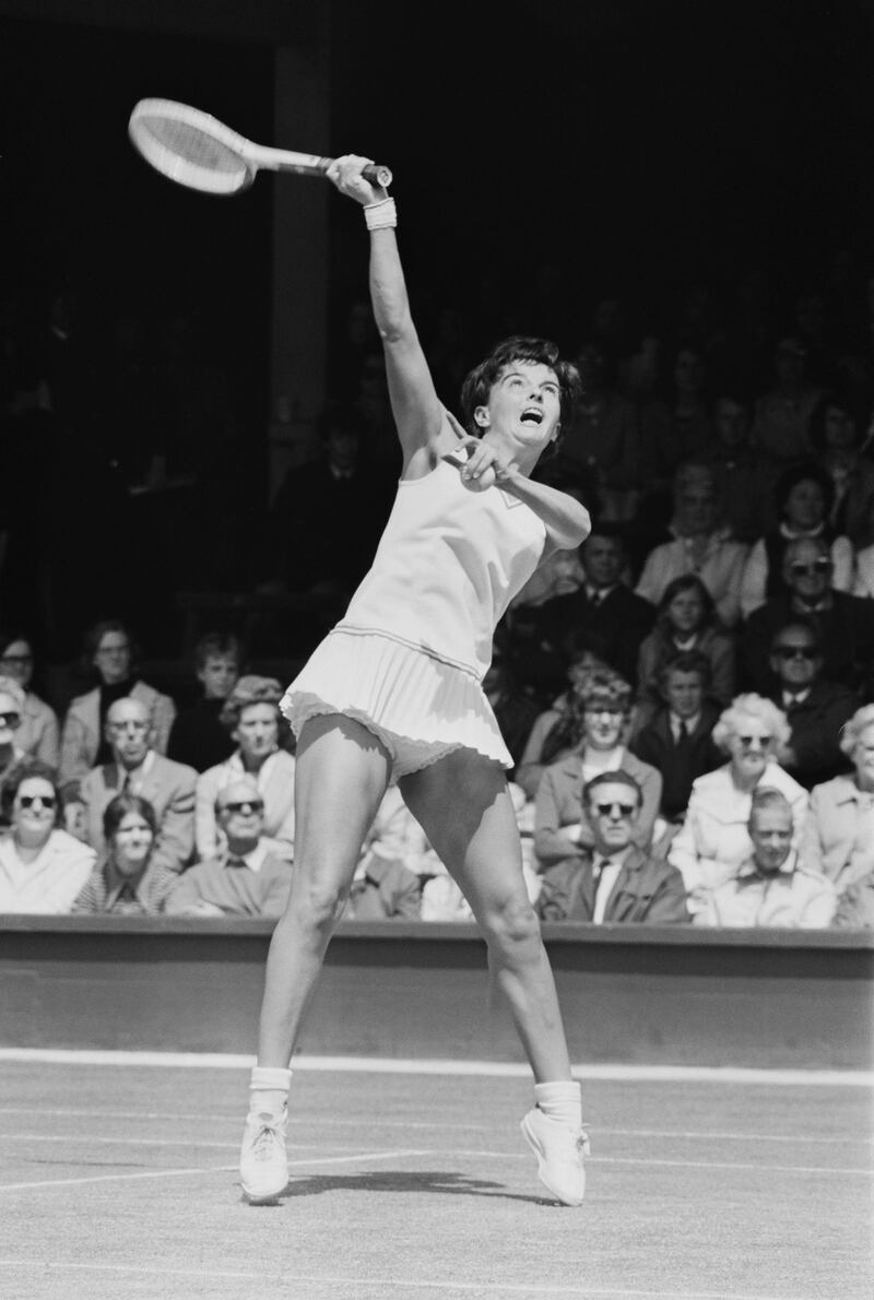 Australian tennis player Kerry Melville (later Kerry Reid) during a match against Judy Dalton (nee Tegart) at Wimbledon, London, UK, 28th June 1971. (Photo by William Lovelace/Daily Express/Getty Images)