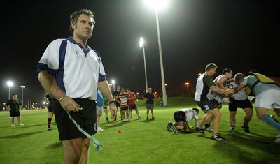 Sept 6, 2011 (Abu Dhabi) Chris Davies the new director of rugby for Abu Dhabi Harlequins leads a practice session at the rugby fields at Zayed Sports City in Abu Dhabi September 6, 2011. (Sammy Dallal / The National) *** Local Caption ***  sd-090711-rugby-11.jpg