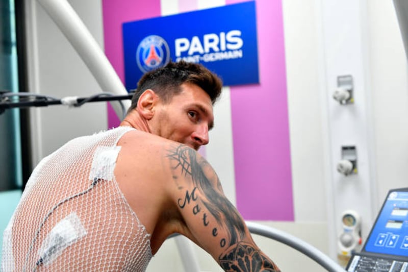 Lionel Messi undergoes his medical tests ahead of signing for Paris Saint-Germain on August 10, 2021 in Paris, France.