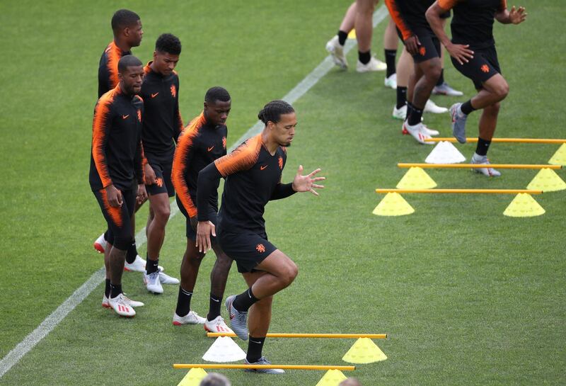 Virgil van Dijk with team mates during training ahead of the final against Portugal. Action Images via Reuters