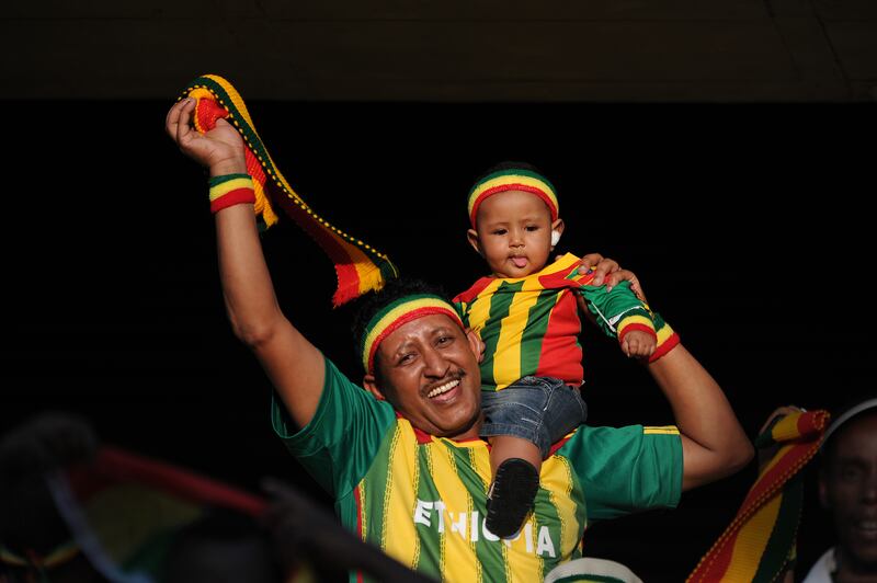 Ethiopia fans wearing the team’s colours celebrate during the 2013 African Cup of Nations Group C match between Ethiopia and Nigeria at Royal Bafokeng Stadium, Rustenburg, South Africa.
