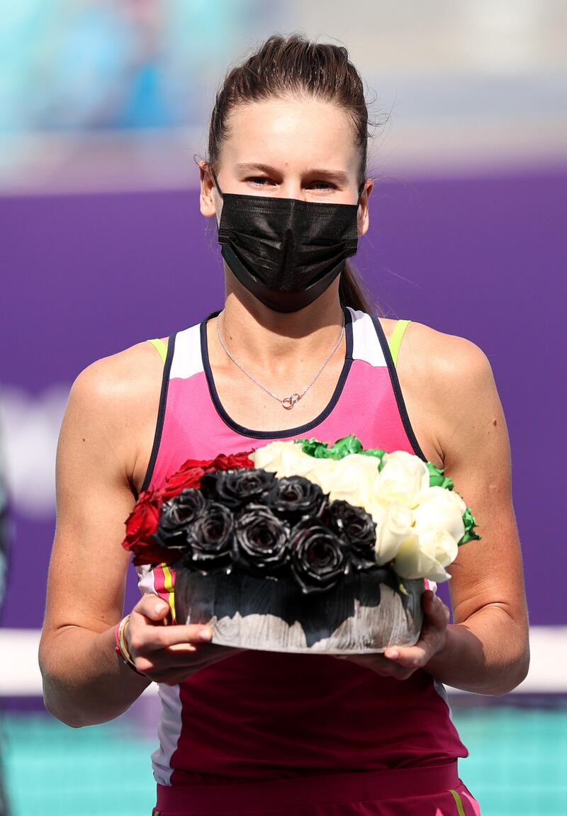 Runner-up Veronika Kudermetova of Russia during the presentation after her defeat in the final. Getty