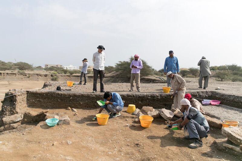 FUJAIRAH, UNITED ARAB EMIRATES - MARCH 01, 2018.

Archeologist Silvio Reichmuth, left, at an ancient burial site that has been uncovered in Dibba Al Fujairah and is being excavated by a team of German archeologists and a team from Fujairah Tourism and Antiquities Authority.

(Photo: Reem Mohammed/ The National)

Reporter: John Dennehy
Section: NA