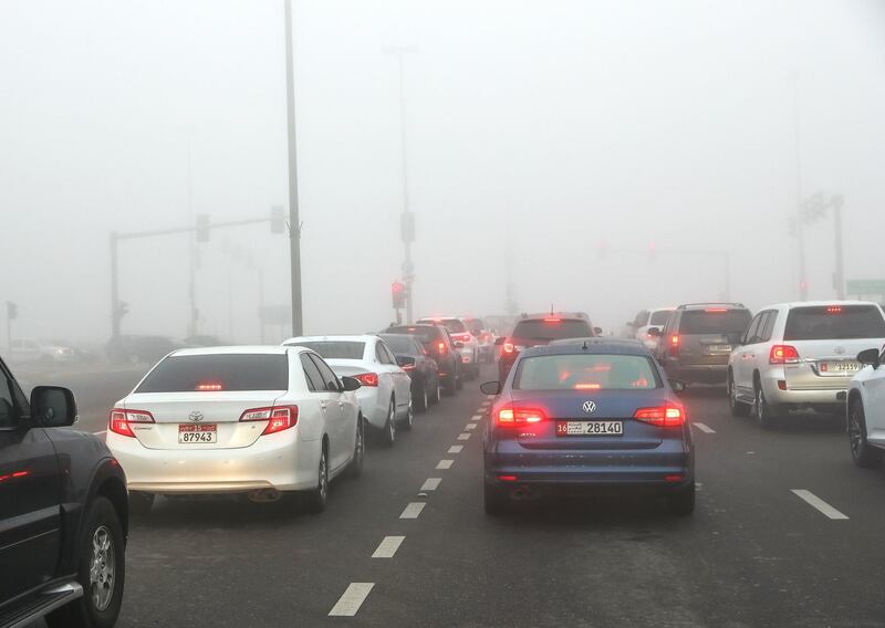 Abu Dhabi, U.A.E., January 16, 2018.  Early morning fog at the Khalifa-Masdar bridge area.
Victor Besa / The National
National