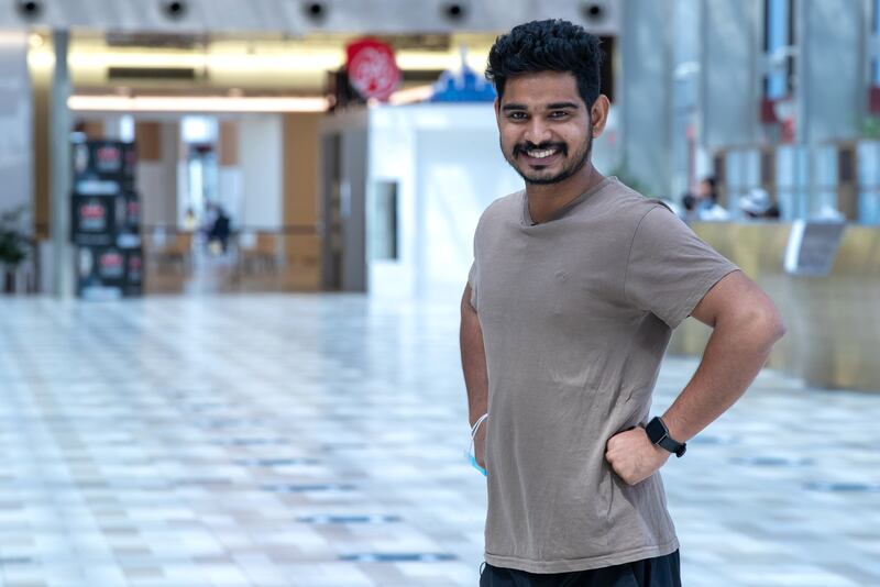 Famish Musthafa, 28, from Kerala, India, has found a novel way to exercise while at work at Abu Dhabi Cruise Terminal. All pictures by Victor Besa / The National