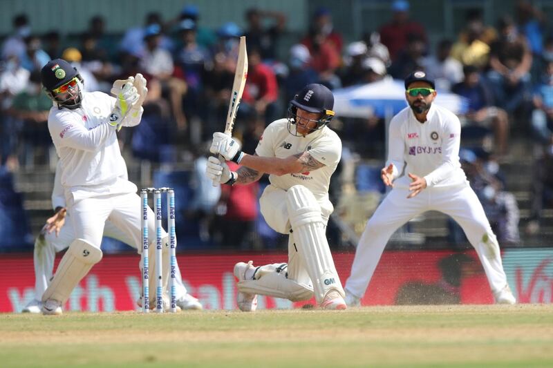 Ben Stokes of England  plays a shot during day four of the second PayTM test match between India and England held at the Chidambaram Stadium in Chennai, Tamil Nadu, India on the 16th February 2021

Photo by Pankaj Nangia/ Sportzpics for BCCI