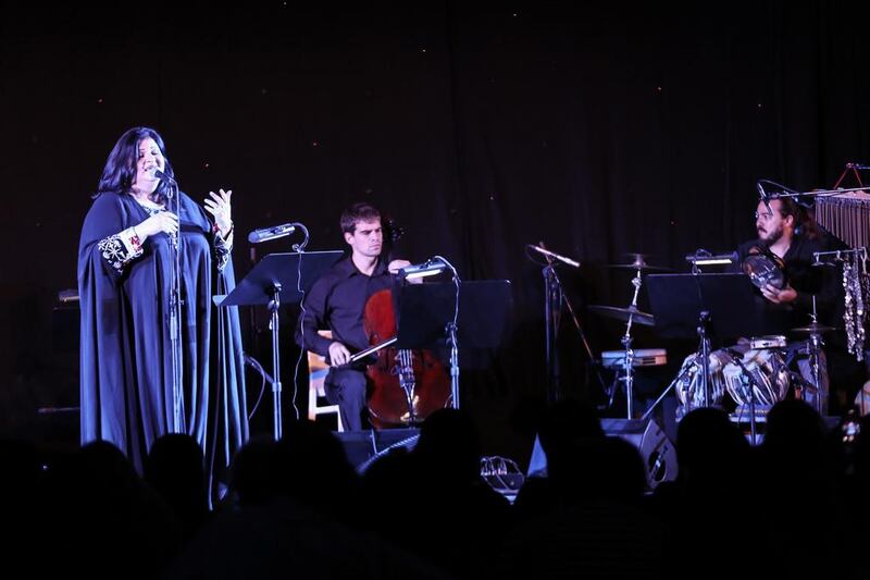 Jahida Wehbe singing at the final Talking Art Series of the season at Manarat Al Saadiyat. (Courtesy: The Cool Box)