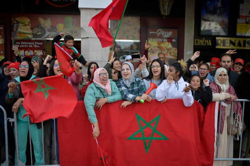 People in Rabat wave flags and chant 'ole, ole, ole, ole, Maghreb, Maghreb' — the Arabic name for Morocco. EPA
