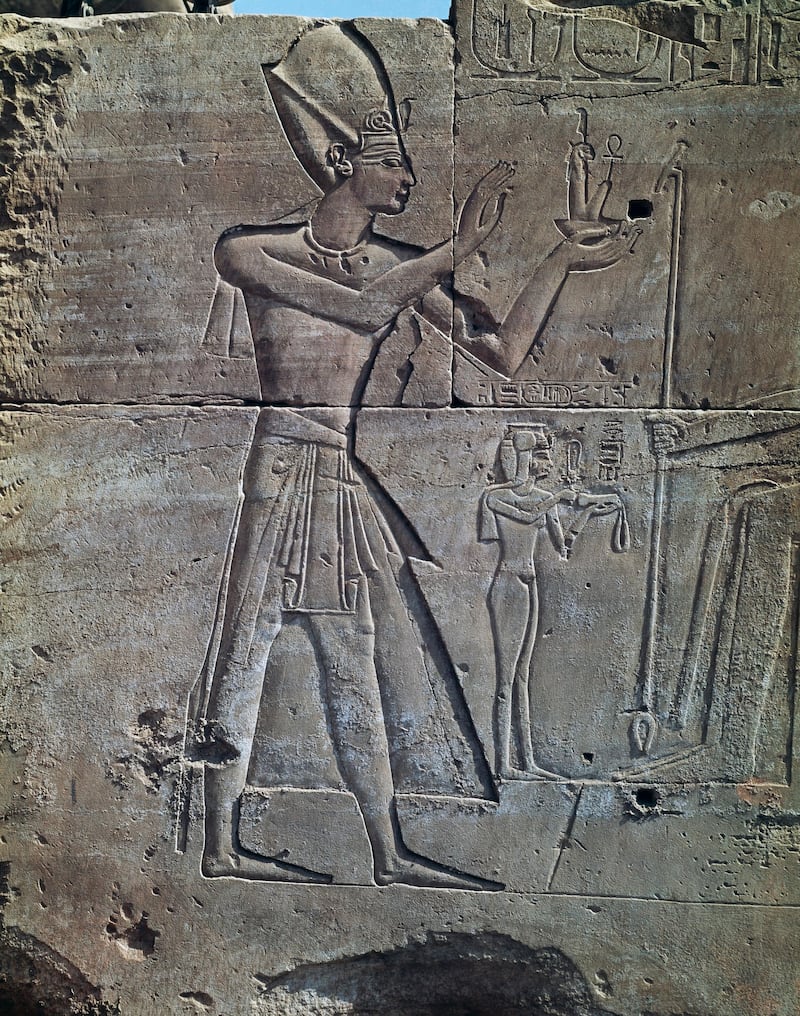 EGYPT - CIRCA 2003: Thutmose III, relief, Temple of Amun, Karnak Temple Complex (Unesco World Heritage List, 1979). Egyptian Civilisation, New Kingdom, Dynasty XVIII. (Photo by DeAgostini/Getty Images)