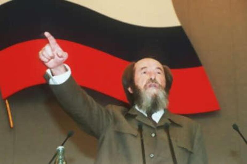 Alexander Solzhenitsyn speaking in the Duma, the Russian parliament's lower chamber in Moscow, in 1994.
