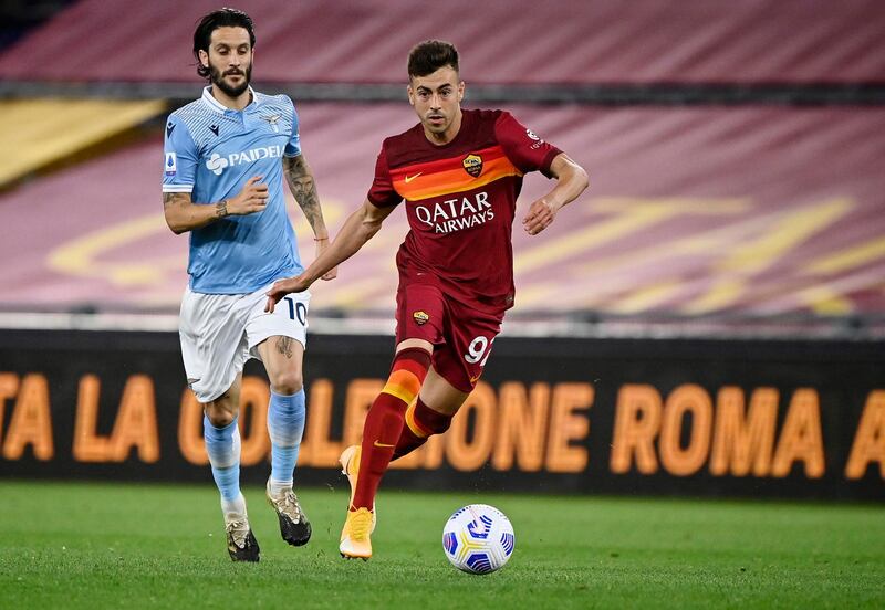 Roma's Stephan El Shaarawy in action against Lazio's Luis Alberto. EPA